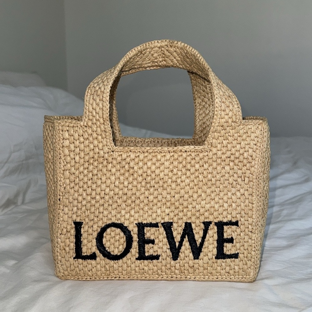 Loewe Font Small Raffia Tote Bag